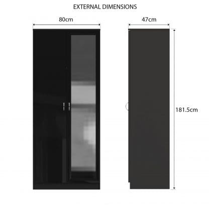 Chilton 2 Door Wardrobe With Mirror - Black Gloss Front - Image 2