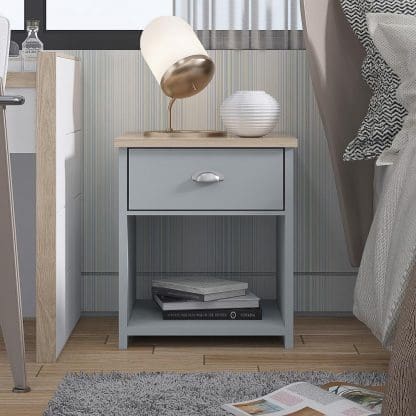 Westbury Matt Grey Bedside Lamp Table With One Drawer