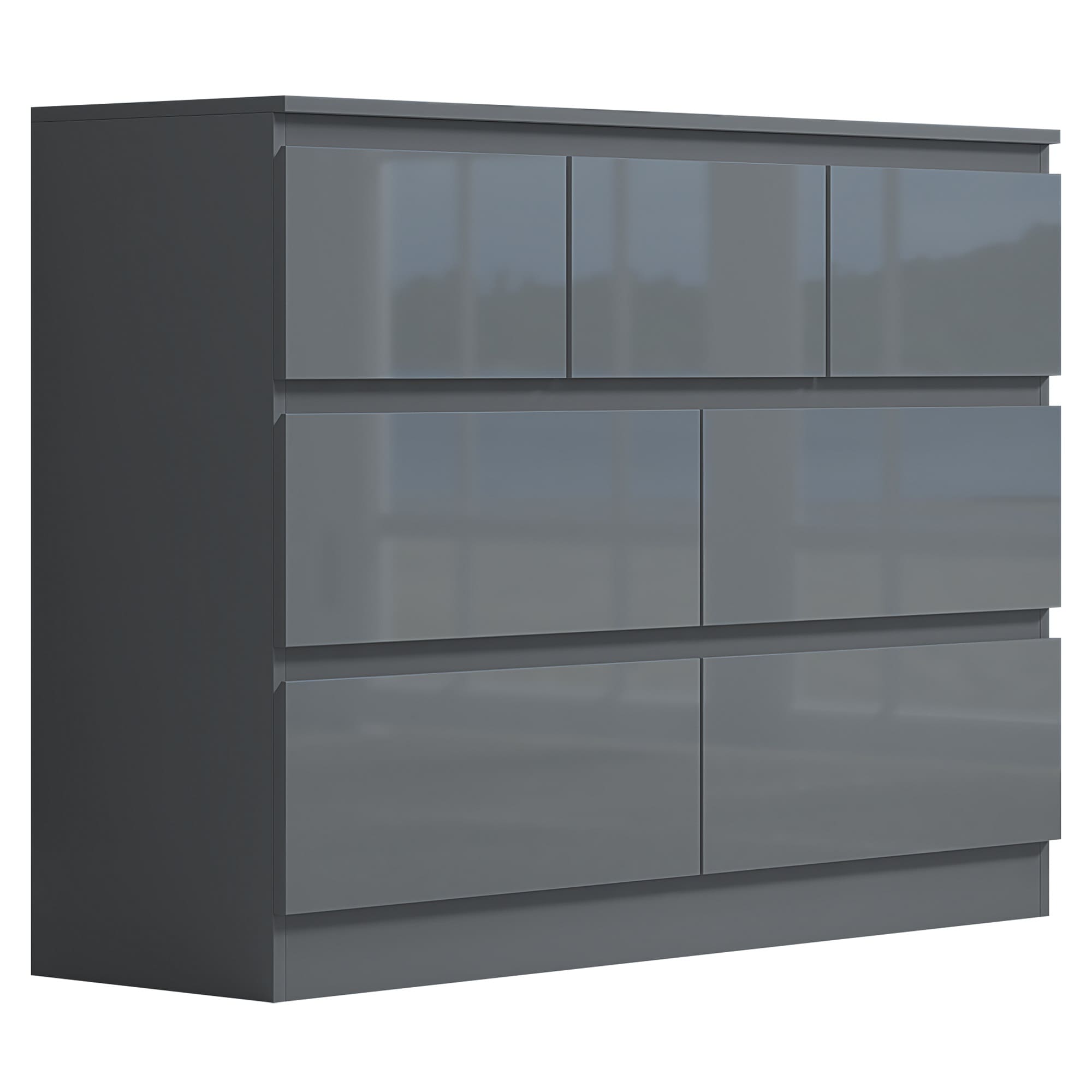 7 Drawer Grey Gloss Chest Of Drawers Stora