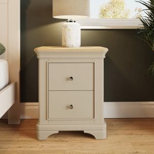 Faire 2 Drawer Bedside Cabinet in Putty with Oak Top