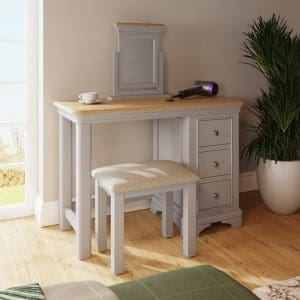 Faire 3 Drawer Dressing Table Set in Dove Grey with Oak Top