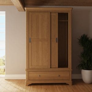 Faire 120cm Sliding Combination Wardrobe in Natural Oak with Oak Top