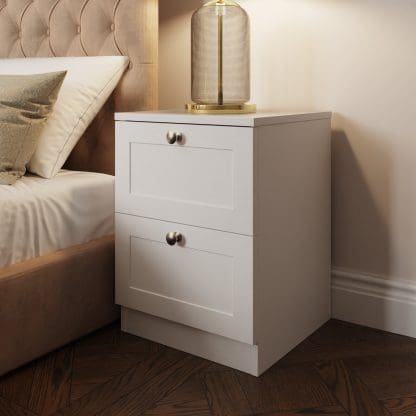 Artus Shaker 2 Drawer Bedside Table Nightstand Matt White - Image 3