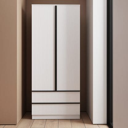 Lania Ripple Ridged 2 Door 2 Drawer Combination Wardrobe Matt White