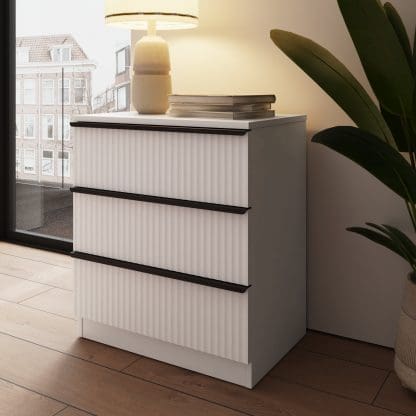 Lania Ripple Ridged 3 Drawer Chest Of Drawers Matt White - Image 3