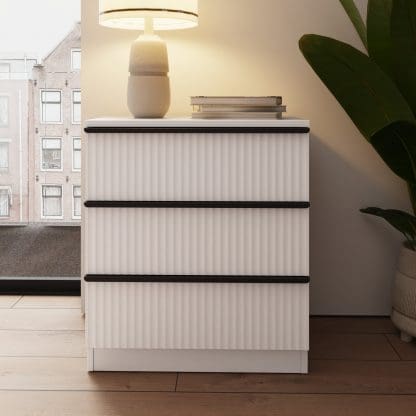 Lania Ripple Ridged 3 Drawer Chest Of Drawers Matt White