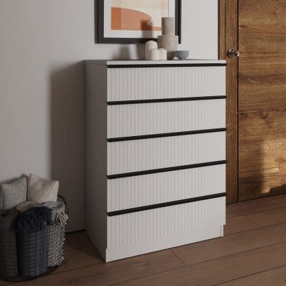 Lania Ripple Ridged 5 Drawer Chest Of Drawers Matt White - Image 3