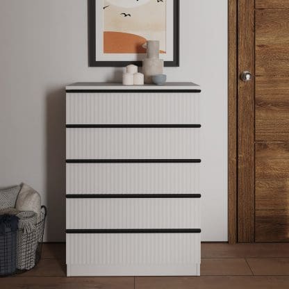 Lania Ripple Ridged 5 Drawer Chest Of Drawers Matt White