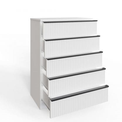 Lania Ripple Ridged 5 Drawer Chest Of Drawers Matt White - Image 6