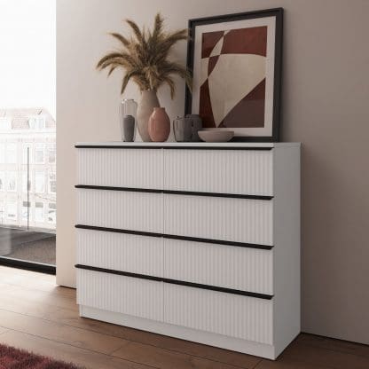 Lania Ripple Ridged 8 Drawer Chest Of Drawers Matt White - Image 3