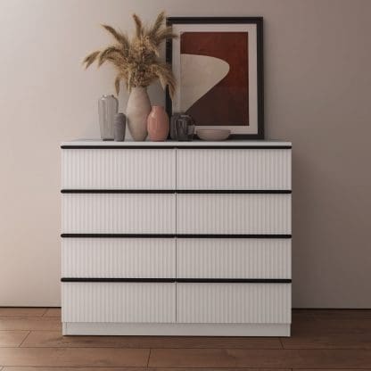 Lania Ripple Ridged 8 Drawer Chest Of Drawers Matt White