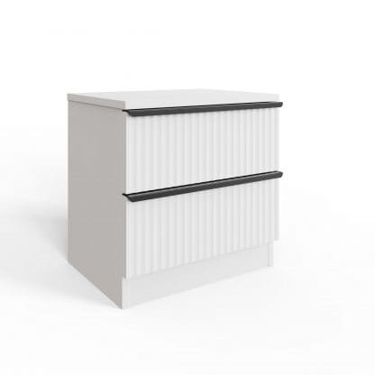 Lania Ripple Ridged 2 Drawer Bedside Table Nightstand Matt White - Image 5