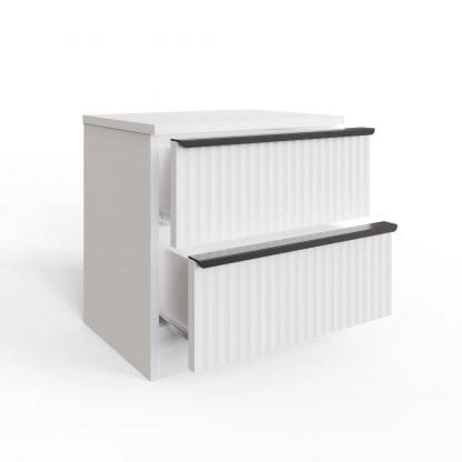 Lania Ripple Ridged 2 Drawer Bedside Table Nightstand Matt White - Image 6